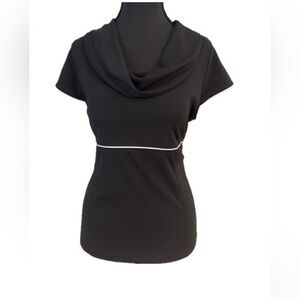 Emma James Cowl Neck Blouse Top Black With White Trim Size Large Petite